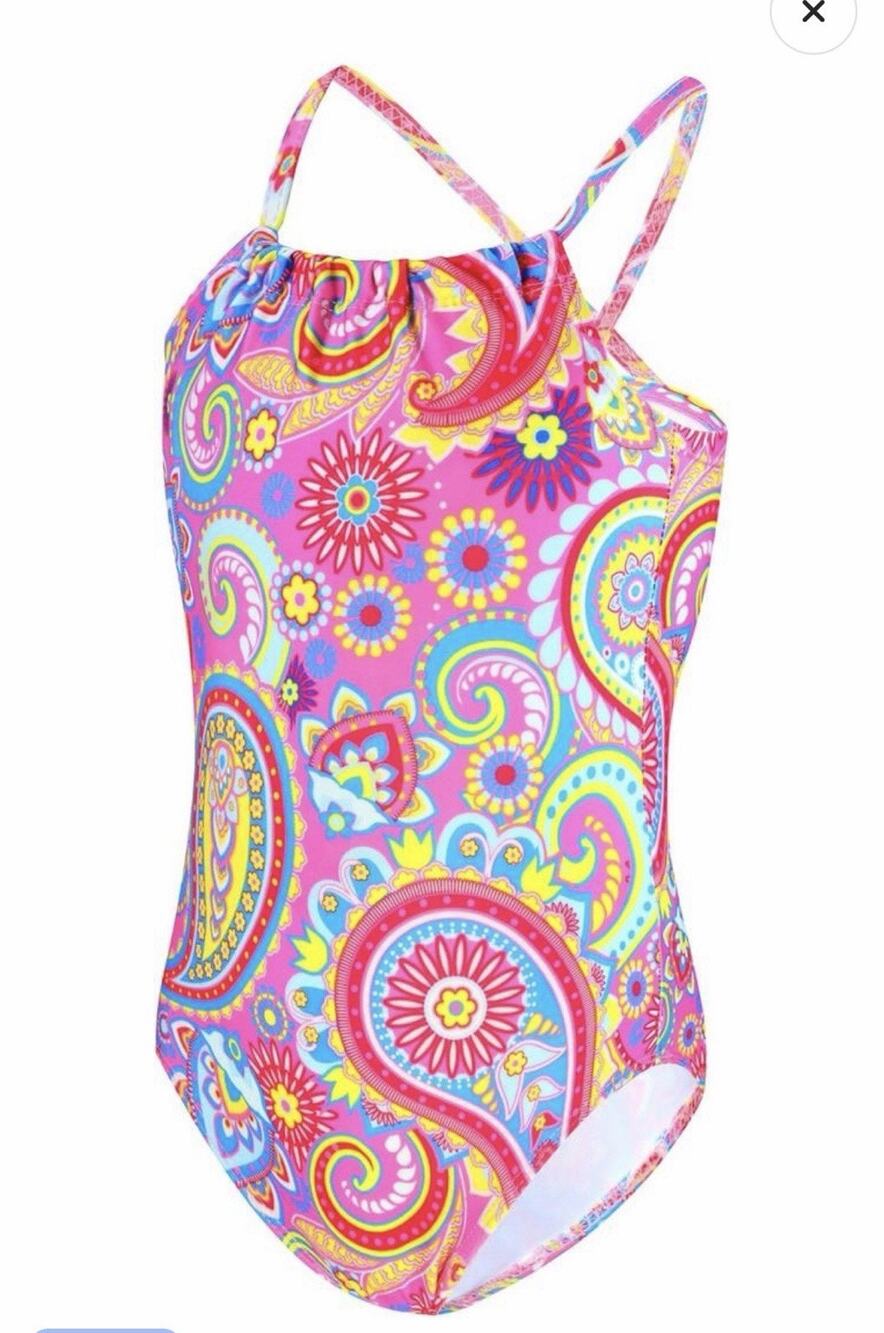 Girls Pink Paisley Print One Piece Swimsuits Size 5-6 New